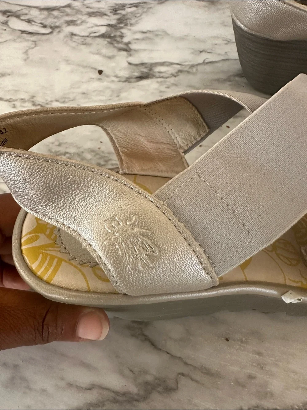 Fly London Yaji Wedge Sandals Gray Leather Elastic Comfort Casual EU 42 US 11